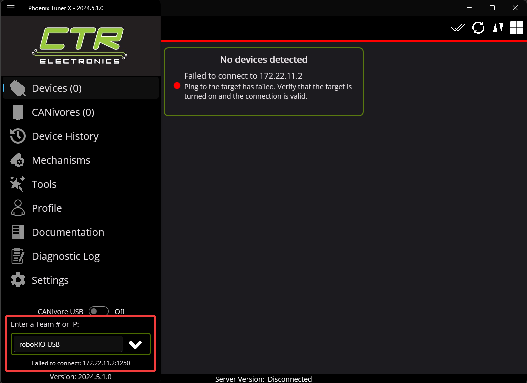 Highlights the IP textbox in the left-hand flyout menu