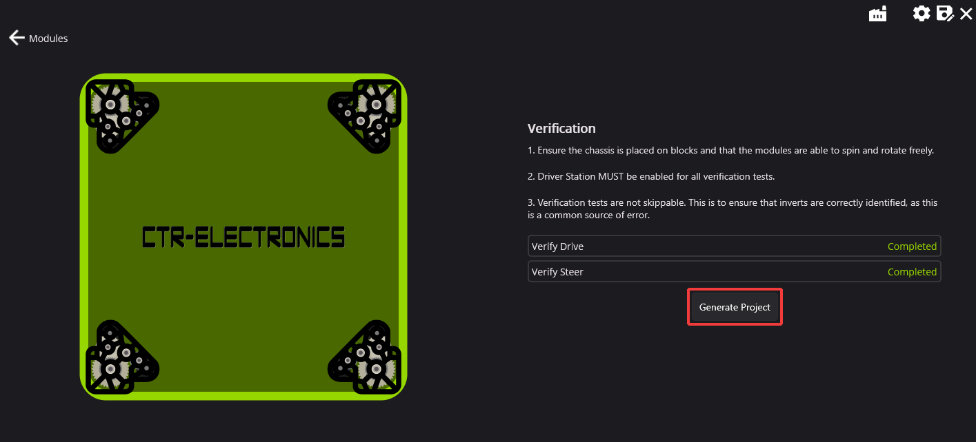 Bounding box around the save configuration and generate project buttons