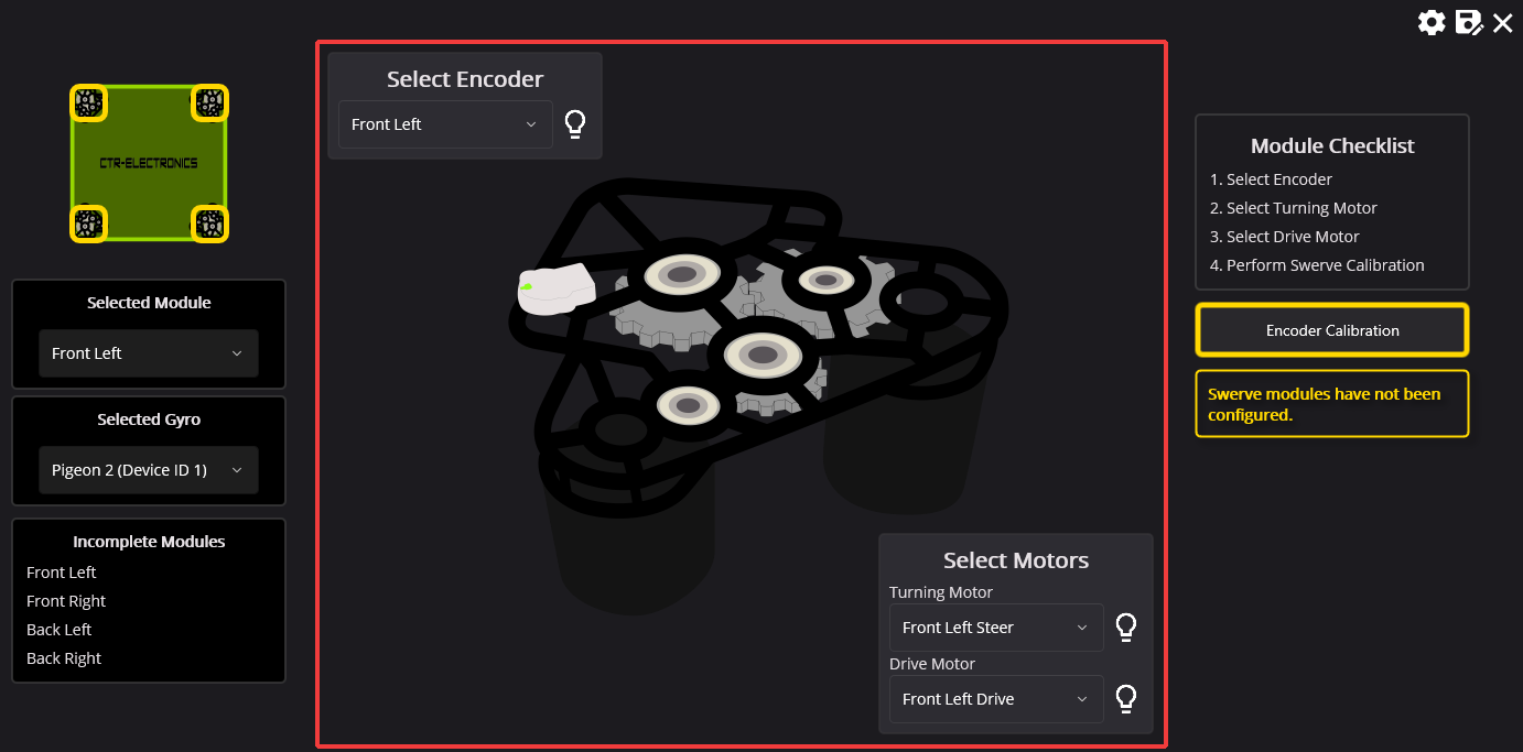 Highlighting device selection of swerve modules picture