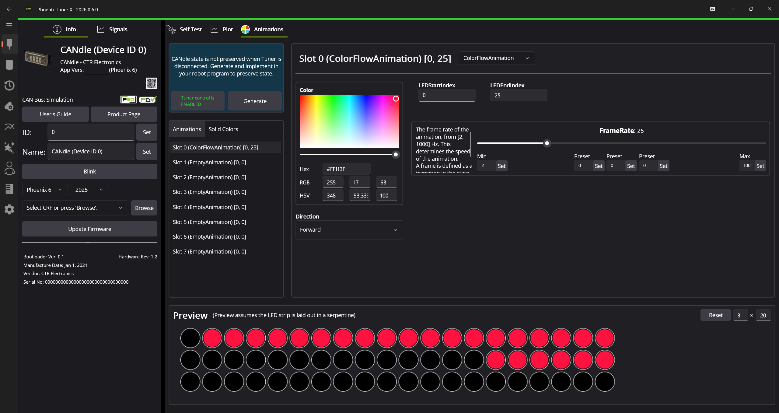 Picture of tuner animations tab