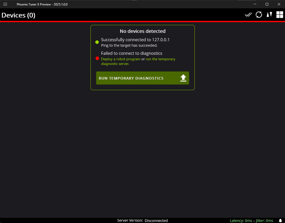 Temporary diagnostic server card present