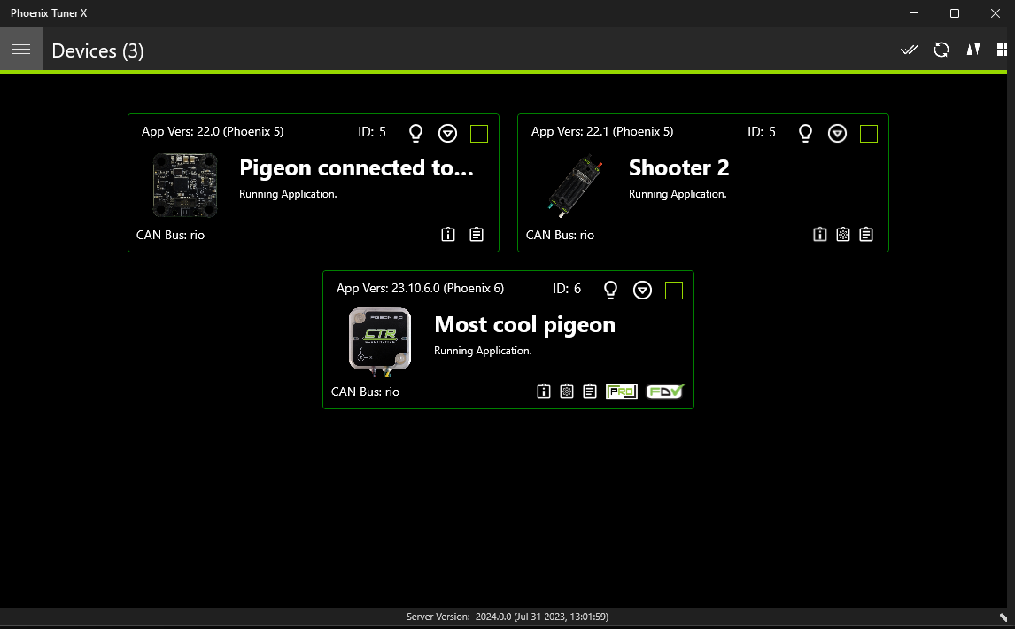 Card overview page in Tuner X 2023